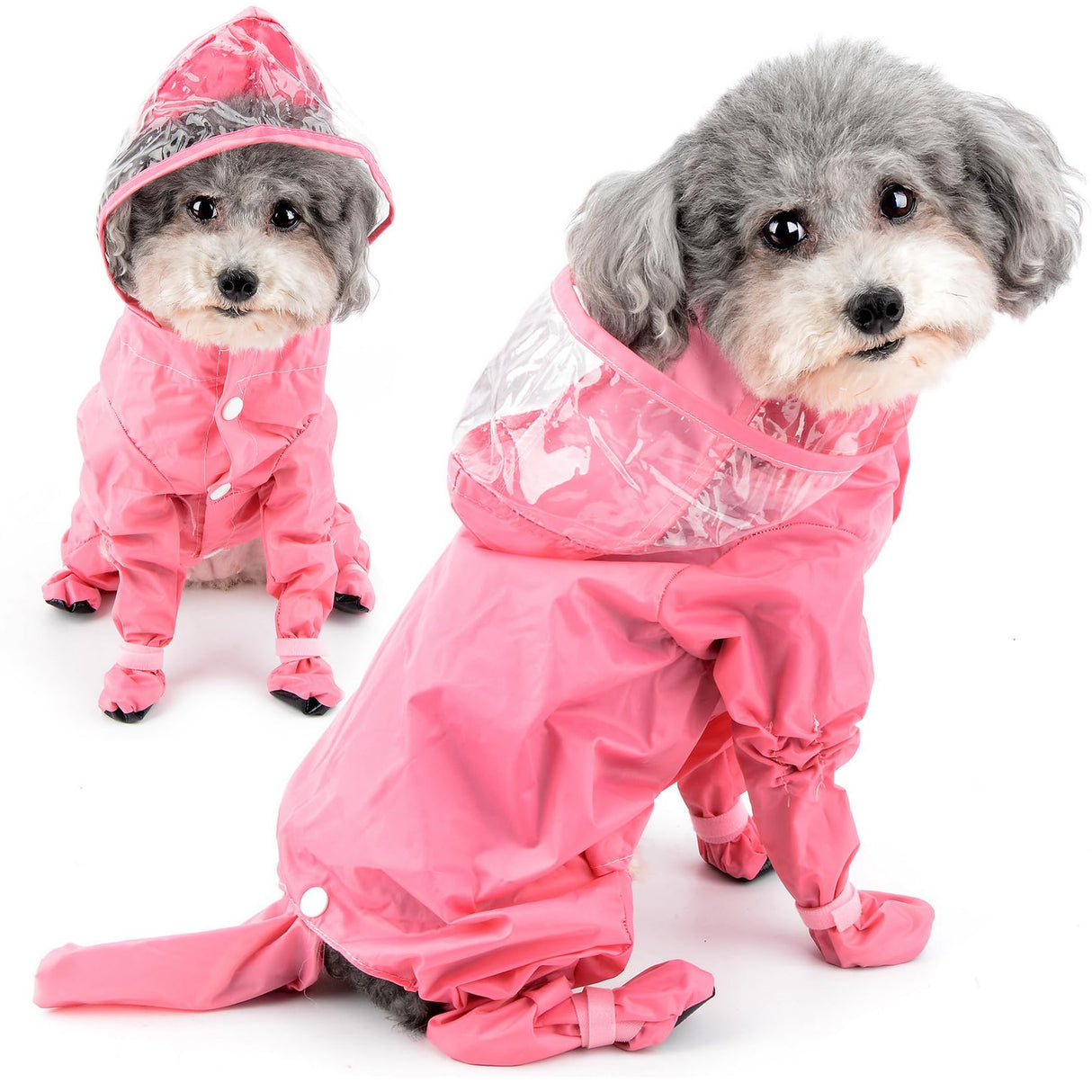 Zunea Waterproof Dog Raincoat with Hood for Small Dogs Rain Poncho Jumpsuit with Rain Boots Puppy Hooded Slicker Rainwear Four-Legged Pet Rain Jacket for Walking Pink M