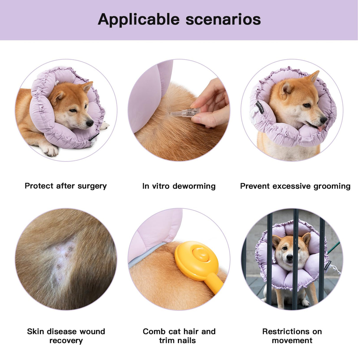 H HIDREAM Soft Dog Cones for Medium Dogs,Cute Adjustable Cone for Dogs to Stop Licking,Dog Recovery Collars & Cones That can Protect Head and Foot Wounds,Purple Flower All-Season Style