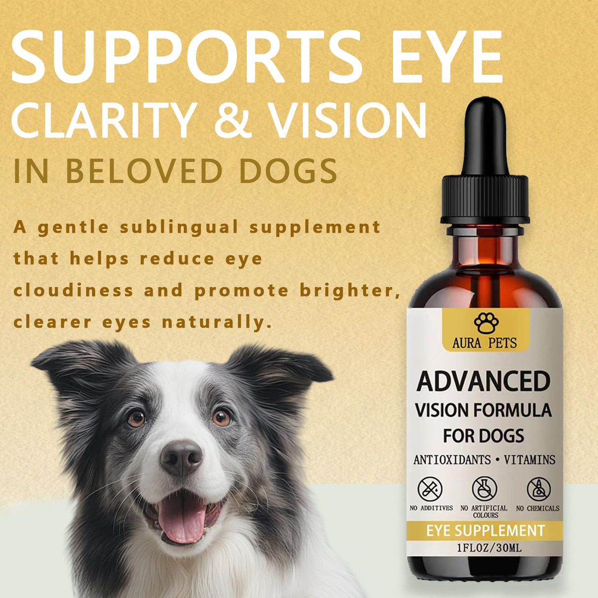 Aura Pets Advanced Vision Formula for Dogs - Eye Health Support with Lutein, Zeaxanthin & Astaxanthin - Helps Maintain Clear Vision & Comfort - 30ml Liquid Supplement