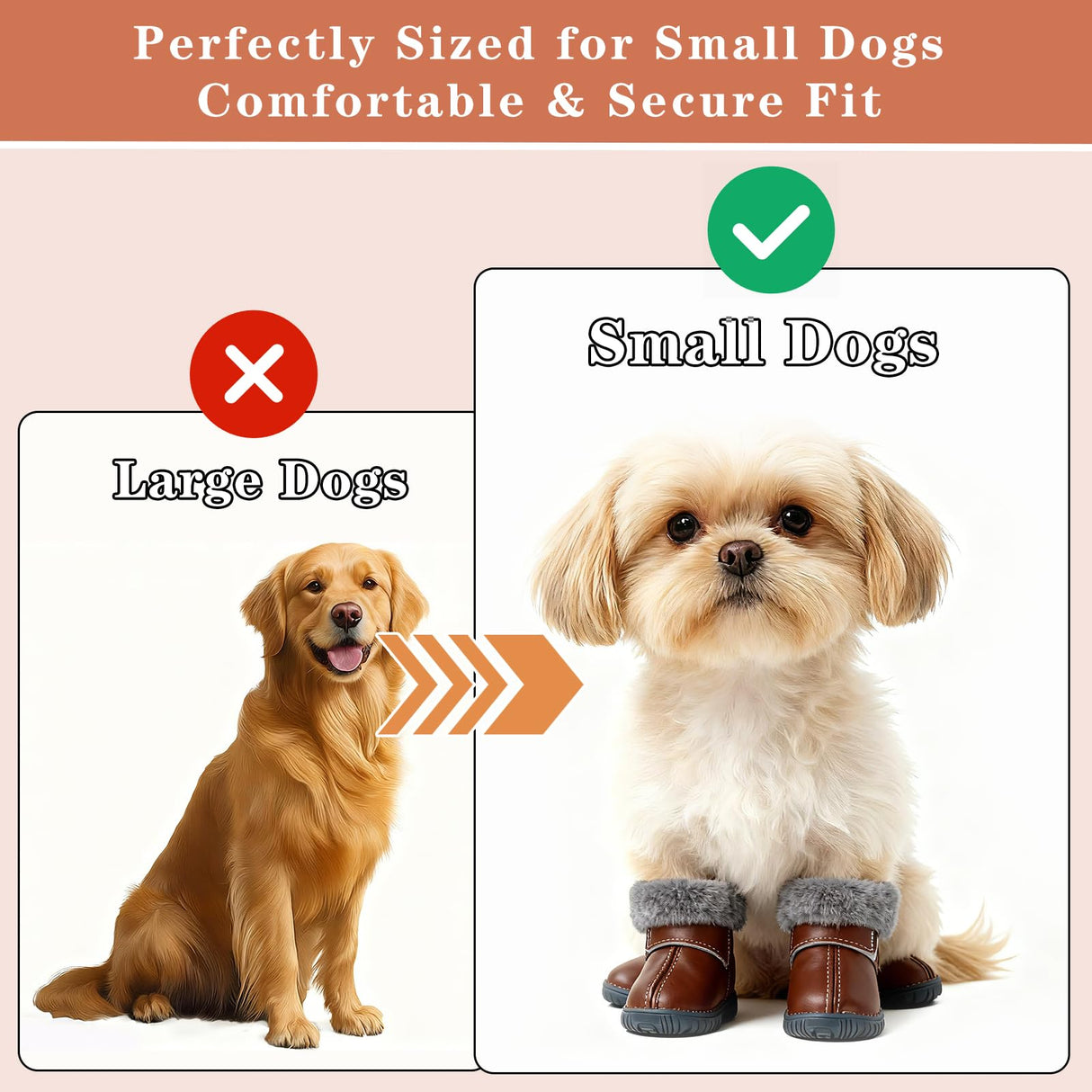 Dog Cowboy Boots for Small Dogs, Dog Shoes and Paw Protectors with Soft Gray Fluffy Lining, Non-Slip Rubber Sole, Adjustable Velcro Strap for Secure Fit, Perfect for Winter Snowy Days
