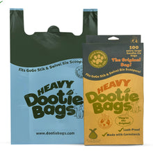 Load image into Gallery viewer, HEAVY Dootie Bags with EZ Tie Handles. Clean and Convenient for Pet Dog Poop, Cat Litter. Multi-Use. Great for Swivel Bin and Gogo Stik Scoopers. Made with Cornstarch. Strong, Leakproof and Very Large
