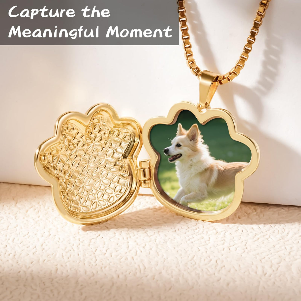 KAGREC Customize Pet Paw Print Locket Necklace for Women Men Personalize Paw Memorial Necklace for Dog Cat Pet for Memorial Gift-Gold White