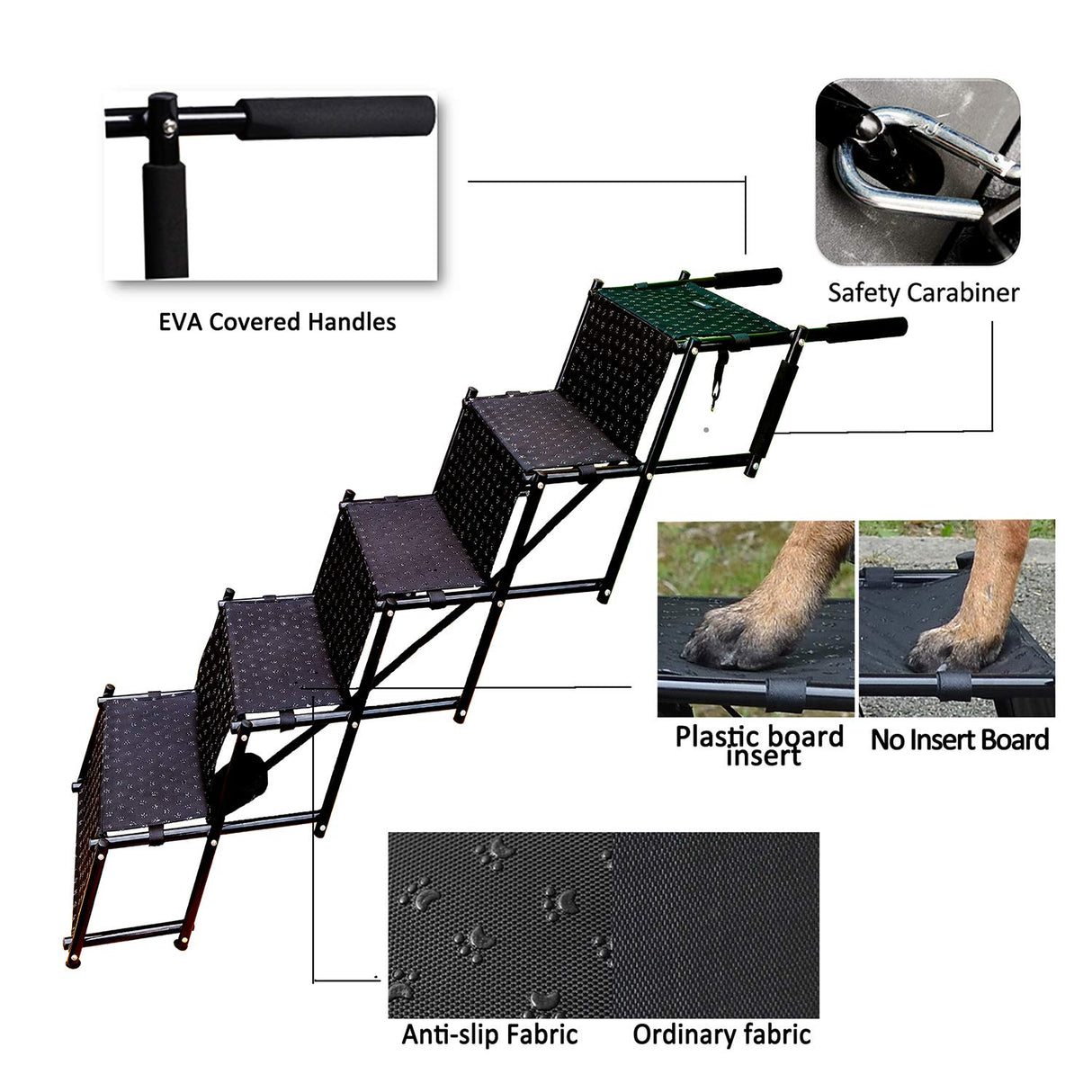 by Unbranded Upgraded Dog Stairs, Metal Frame Foldable Large Dog Step, Lightweight Portable Pet Ladder Ramp for Cars, SUVs and High Bed, 5 Steps