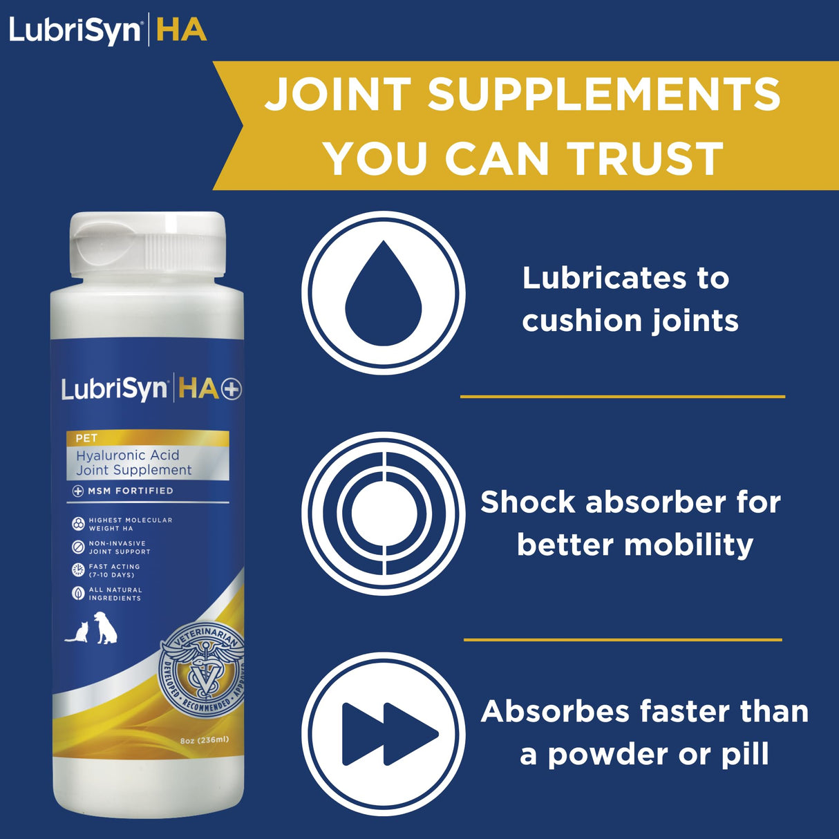 LubriSynHA Hyaluronic Acid with MSM Hip & Joint Care Supplement for Dogs, Cats & Horses – Liquid Oral HA for Pets – Joint Support Promotes Mobility, Flexibility, Cartilage Health & Comfort – 8oz
