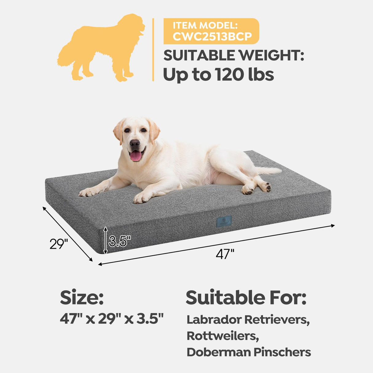Veehoo Chew Proof Dog Bed for Crate, Indestructible Dog Crate Bed for Aggresive Chewers, Extra Large XXL Tough Chew Resistant Pet Pad with Hidden Zipper, Removable Washable Cover