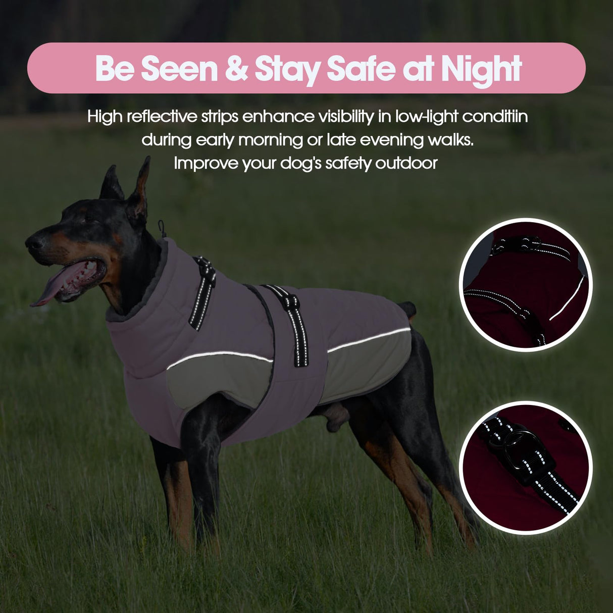 QBLEEV Warm Dog Jacket - Reflective, Adjustable Winter Coat with Turtleneck for Cold Weather, Waterproof Fleece Snowsuit for Small, Medium, Large Dogs