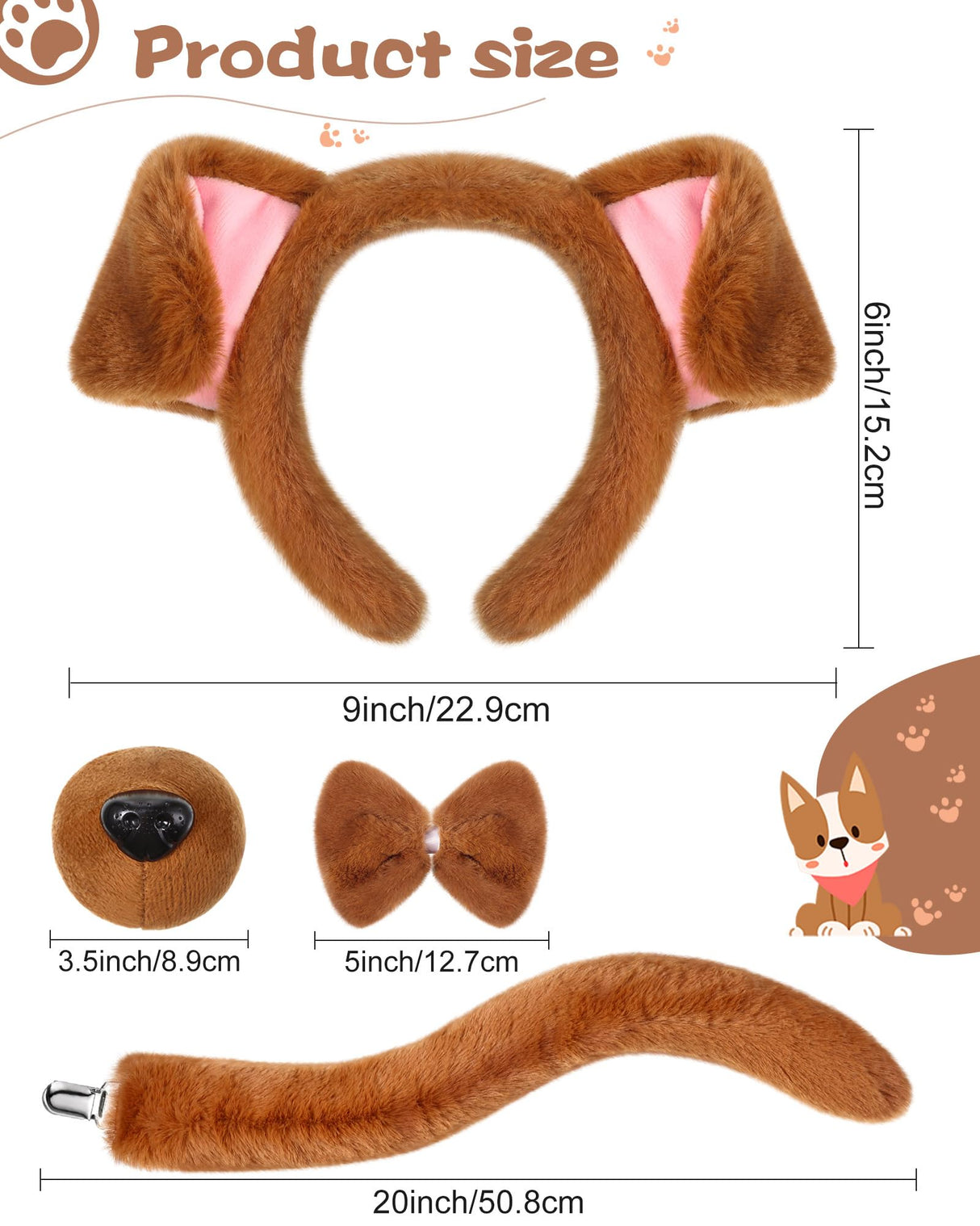 Zhanmai 5 Pcs Carnival Animal Costume Kid Bear Puppy Dog Pup Kangaroo with Tutu Ear Headband Bowtie Tail Paws for Boys Girls