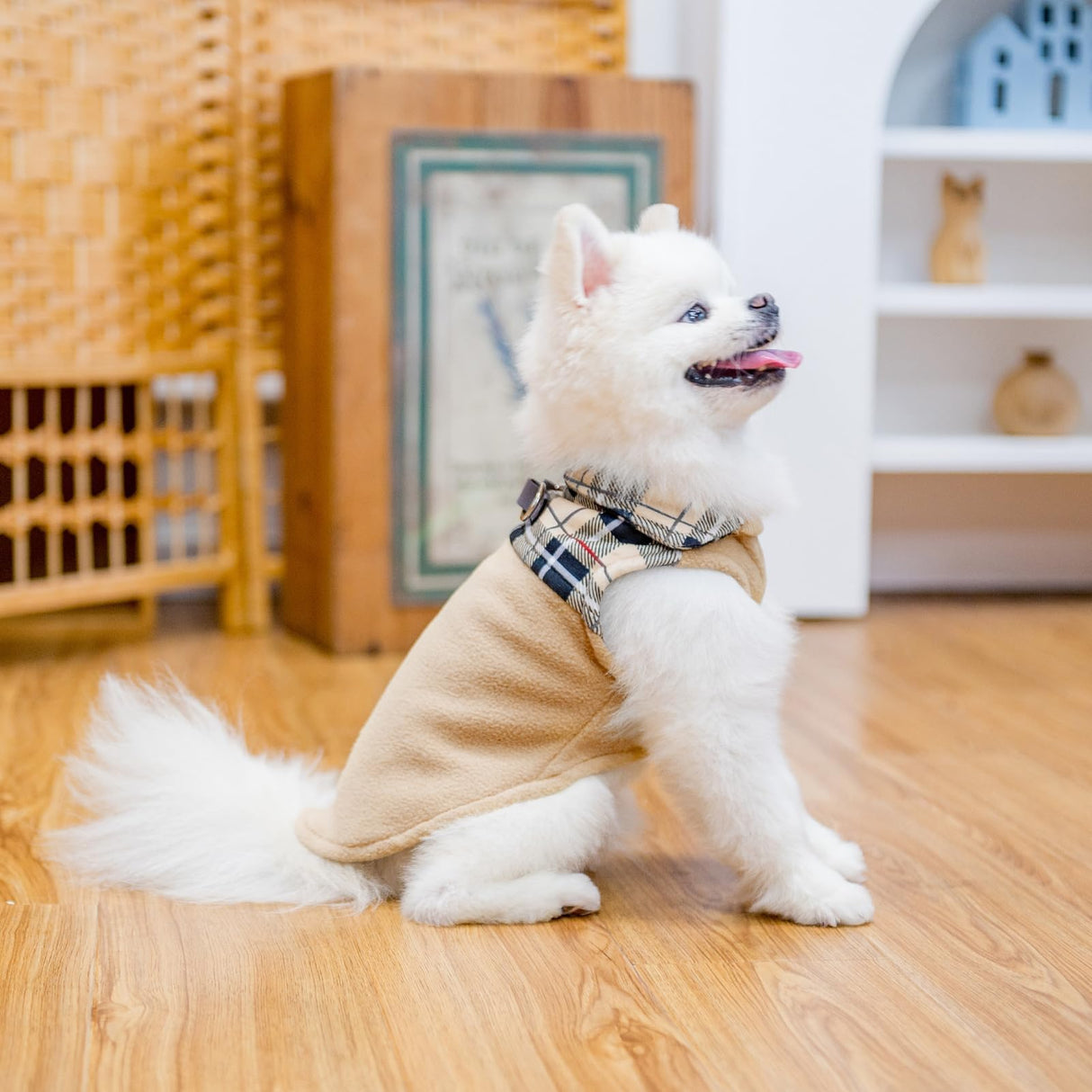 EXPAWLORER Fleece Dog Sweater - Classic Plaid Dog Jacket, Winter Coat Vest with 2 D-Rings for Leash, Pet Cold Weather Clothes, Sweatershirt for Boys or Girls