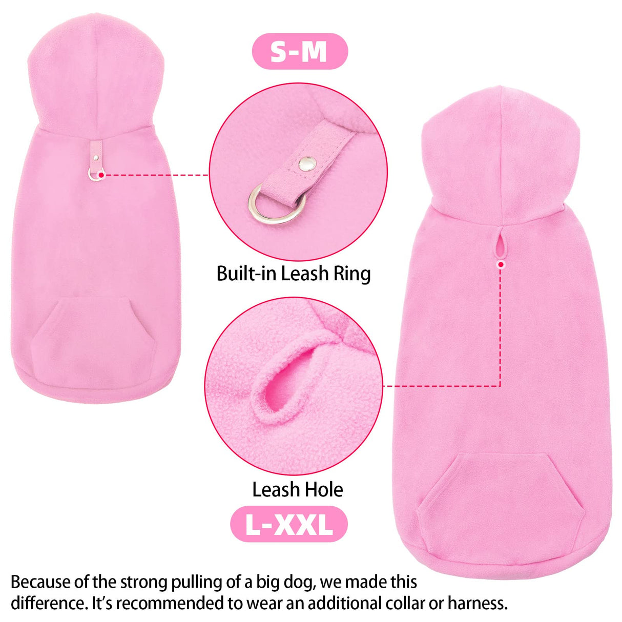 EXPAWLORER Dog Hoodie Fleece Sweater Vest, Hooded Dog Sweatshirt Fall Winter Pet Clothes with Leash Hole, Sleeveless Warm Cozy Puppy Clothing for Cat Small Medium Large Dogs Girl Boy, Pink XXL