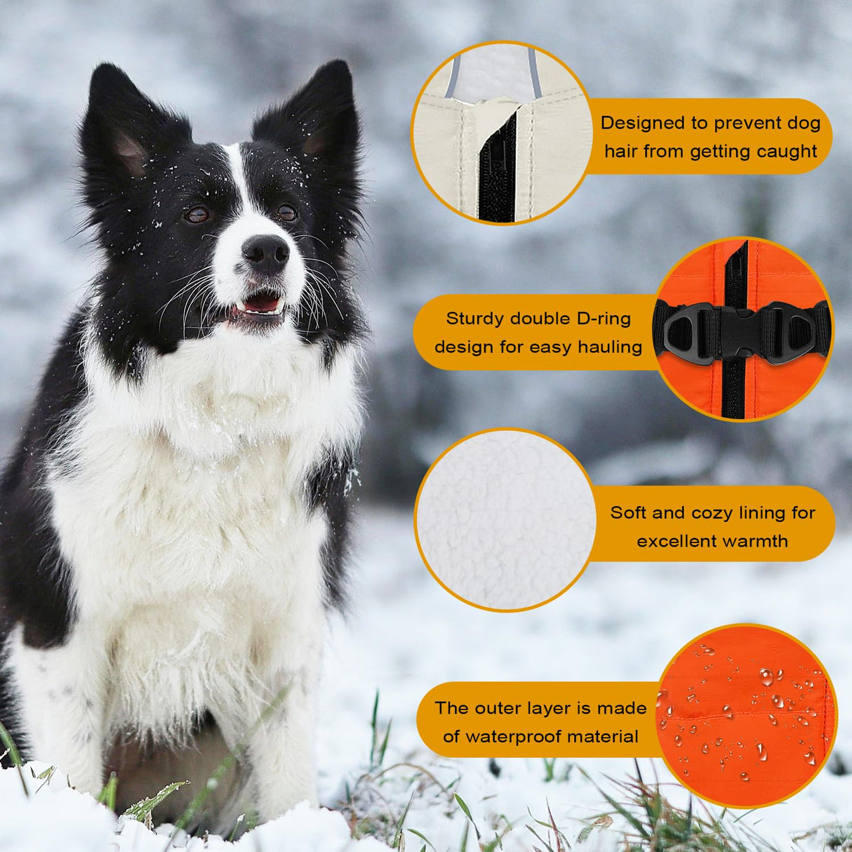 ANNICOO Warm Dog Winter Coat,Waterproof Dog Jacket with Built-in Harnes (Black, XL)