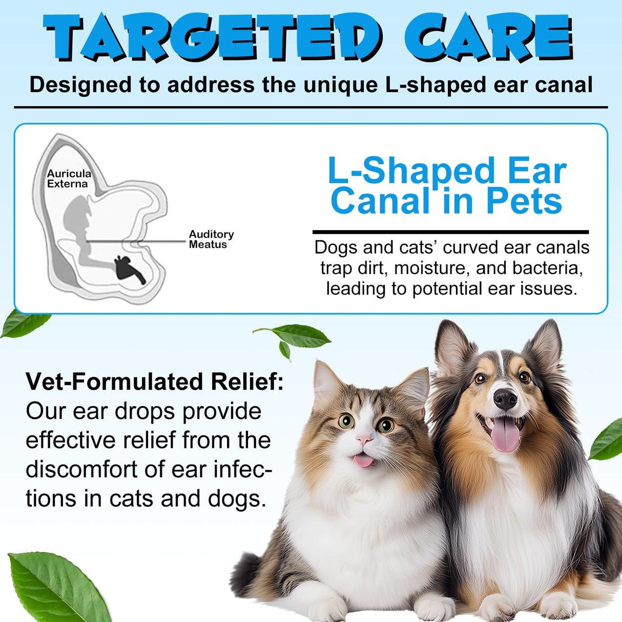 Dog & Cat Ear Infection Treatment Drop with 1% Hydrocortisone for Dog Yeast Ear Infections, Soothes Itchy Ears, Prevents Infections, Safe for Puppies, Adult, Ear Drops for Dogs & Cats 2 fl oz.