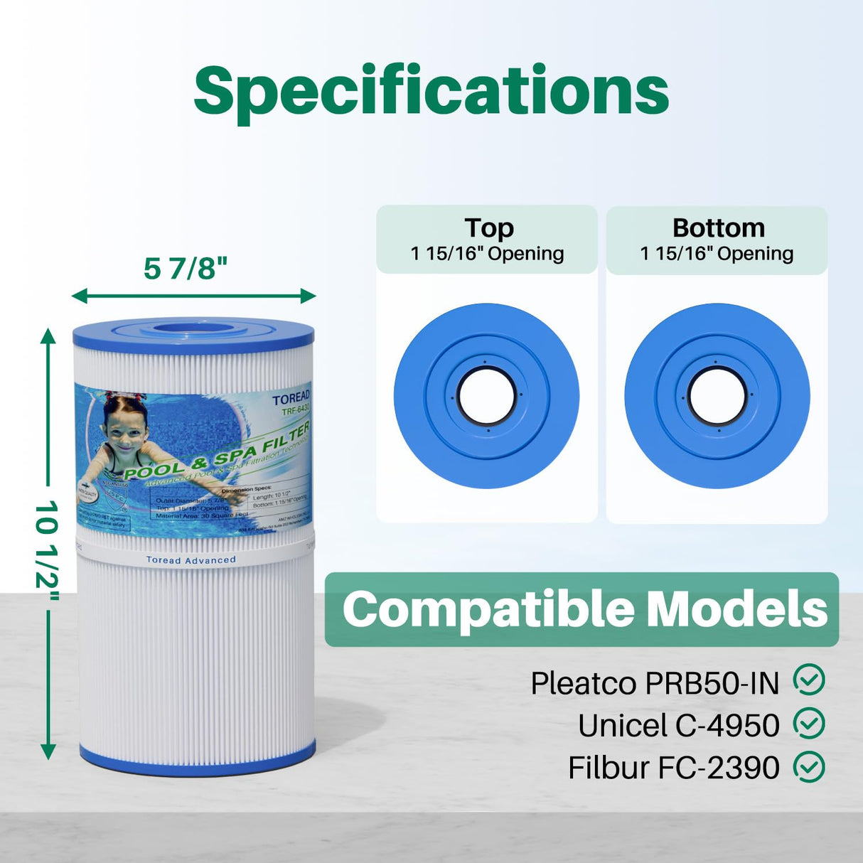 TOREAD Watkins 31489 Replacement Filter, Compatible Pleatco PWK30, Unicel C-6430, Filbur FC-3915, P/N0969601, 71825, 73178, 73250, 30 sq. ft. Hot Spring Spa Filter (3)