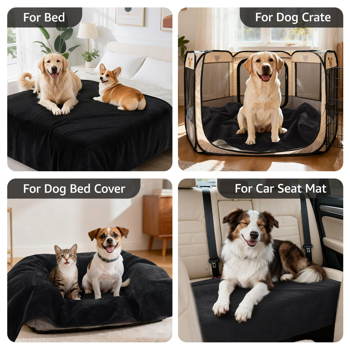 LOOBANI Waterproof Dog Blanket for Couch: Reversible Flannel Bed Blanket for Medium Large Dogs Liquid Proof, Soft Throw Blanket Couch Cover Protector for Sofa, Crate, Travel, 50" x 60", Black & Beige