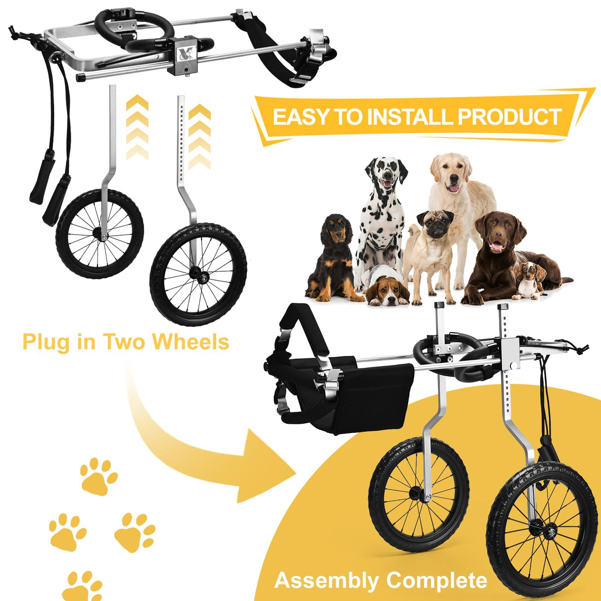 Virbraroo Dog Wheelchair for Back Legs – Lightweight Adjustable Mobility Aid for Medium & Large Dogs - Ideal for IVDD, Arthritis & Injury Recovery