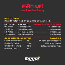 Load image into Gallery viewer, Diggin’ Your Dog Firm Up Pumpkin for Dogs & Cats with Cranberry, 100% Made in USA, Pumpkin Powder for Dogs, Digestive Support, Apple Pectin, Fiber, Healthy Stool, 4 oz