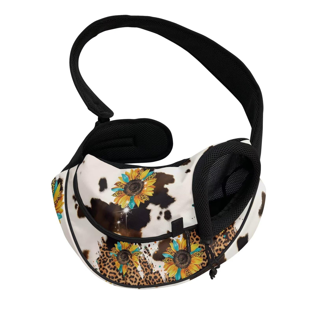 Snilety Sunflower Pet Sling Carrier for Small Dogs Cats Cow Print Cat Sling Carrier Breathable Puppy Carriers for Travel Walk Hands Free Cat Crossbody Shoulder Bag