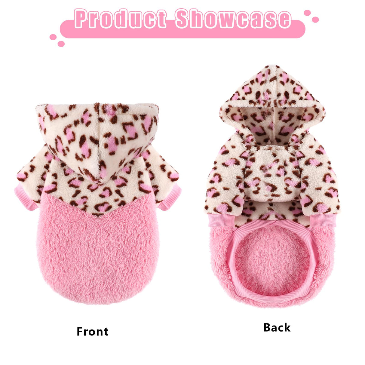 Yikeyo Dog Sweaters for Small Dogs, Winter Dogs Hoodies Boy Girl, Warm Fleece Clothes for Teacup Chihuahua Yorkie, Pet Apparel Outfit,Pink Leopard,XXS