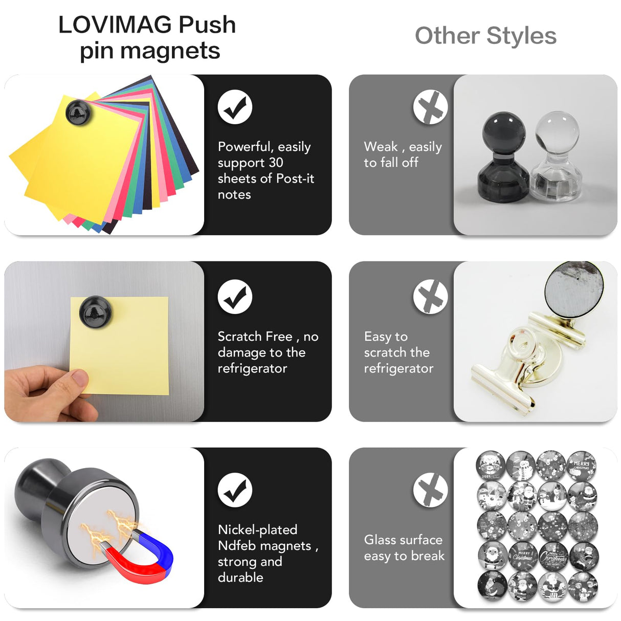 LOVIMAG Fridge Magnets 12Pcs Refrigerator Whiteboard Small Strong Magnet Classroom Kitchen Accessories Decorative Locker Set Decor Must Haves Office Calendar Refrigerador Magnetic Cute Crafts Black
