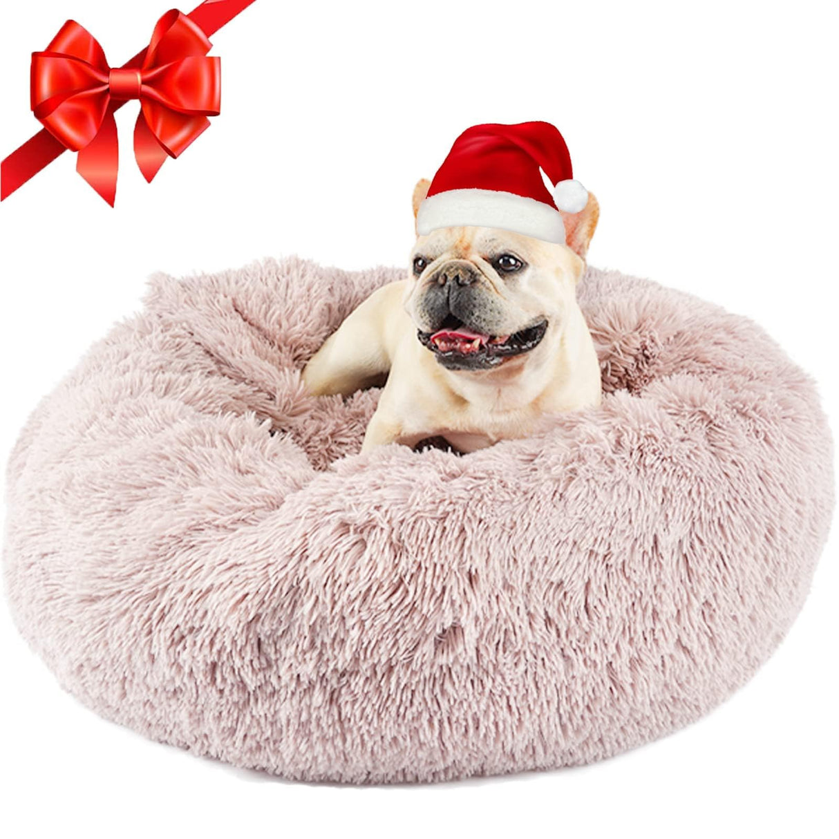 Himax Dog Beds for Medium Dogs, Donut Dogs Beds with Blanket Attached, Calming Dog Bed Washable (20"/26"/35") Beige