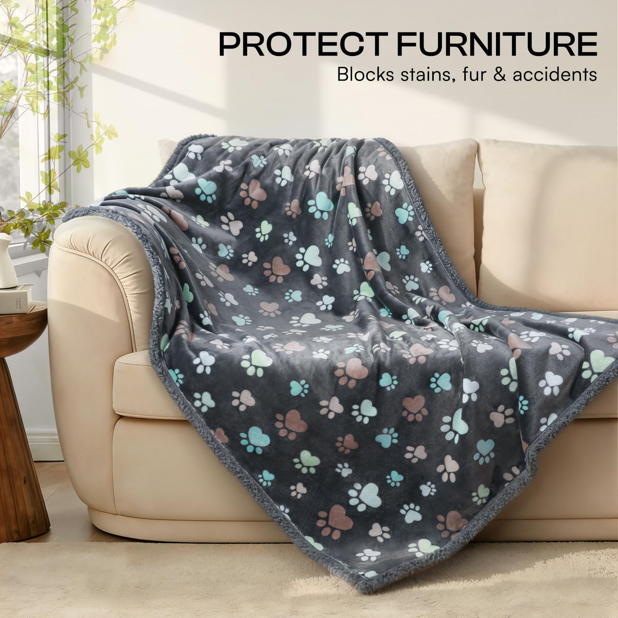 Luciphia Waterproof Pet Blankets for Couch Sofa Bed Cover Cat Liquid Pee Proof Washable Soft Fluffy Large Dog Blanket Reversible Furniture Protection Puppy Grey Paw Thicken Medium(57" x 40")