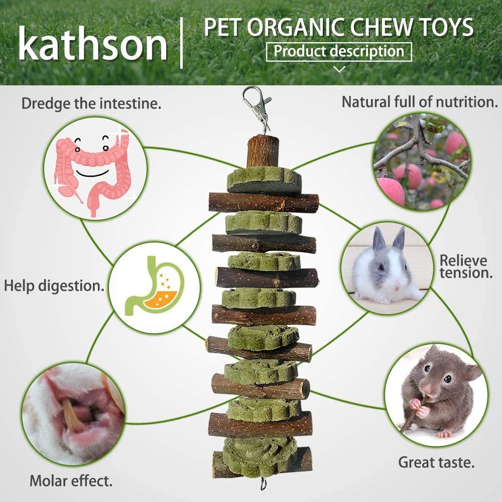 kathson 4PCS Bunny Chew Toys for Teeth Grinding, Chinchilla Treats Organic Bamboo Sticks Natural Fruitwood Branches for Rabbits Guinea Pigs Hamsters (Fruitwood Sticks+Alfalfa Cakes)