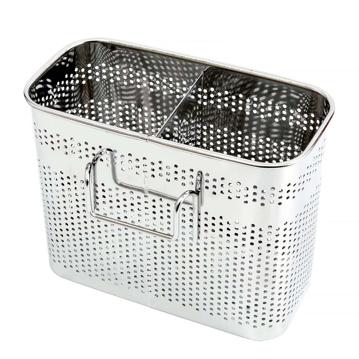 Daeheung Industries Kitchen Utensils Chopsticks Holder Drying Rack Basket with Hooks 2 Divided Compartments Quality Stainless Steel Large L5.4 X H4.3 X W2.6