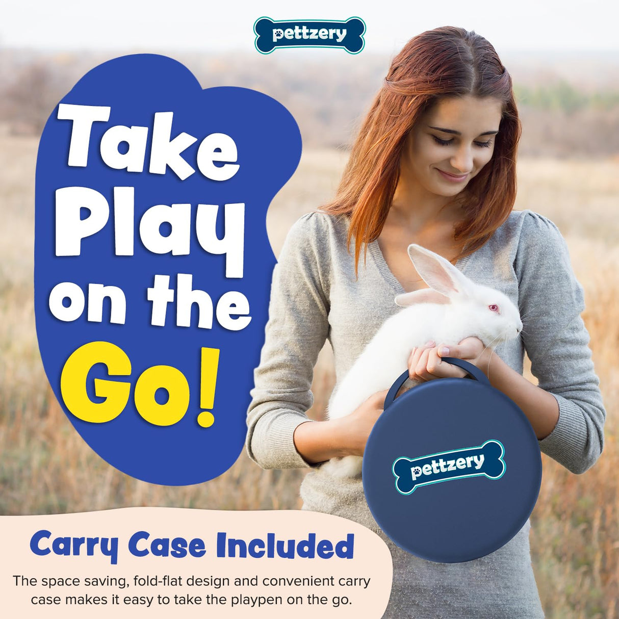 Small Animal Playpen with Zippered Top, Portable Waterproof Pet Cage (47"x23") for Kitten, Bunny, Guinea Pig, Hamster, Chicken Brooder, Indoor & Outdoor Exercise Pen, Foldable Design (Navy)