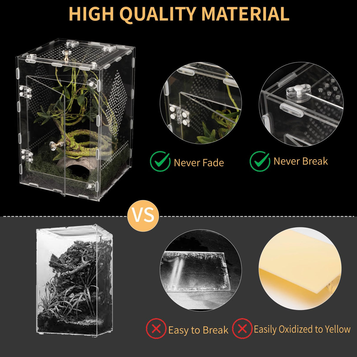 Acrylic Reptile Terrarium Easy Assembly, 360° Clear & Keep Pet Secure Design for Jumping Spiders, Tarantulas, Geckos Scratch-Resistant Large Ventilated Habitat Terrarium for Arachnids 11.8*7.9*7.9in
