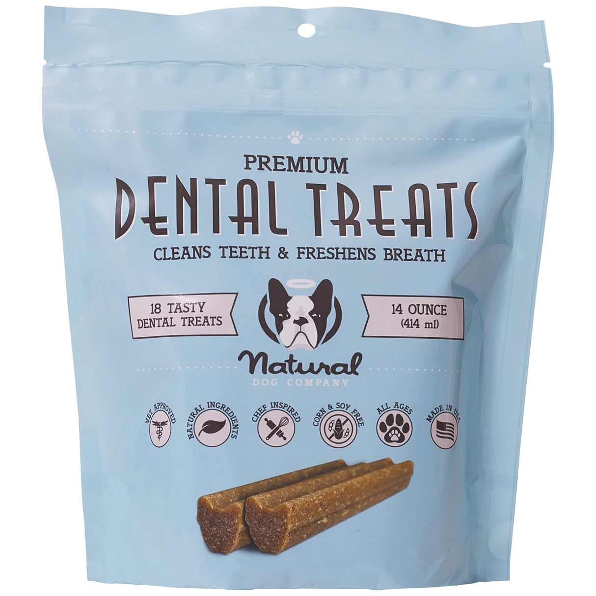 Natural Dog Company Dental Chews for Dogs – Freshens Breath & Helps Reduce Plaque & Tartar, Natural No-Brushing Oral Care Treats, Vet Formulated, Made in USA, 18 Count