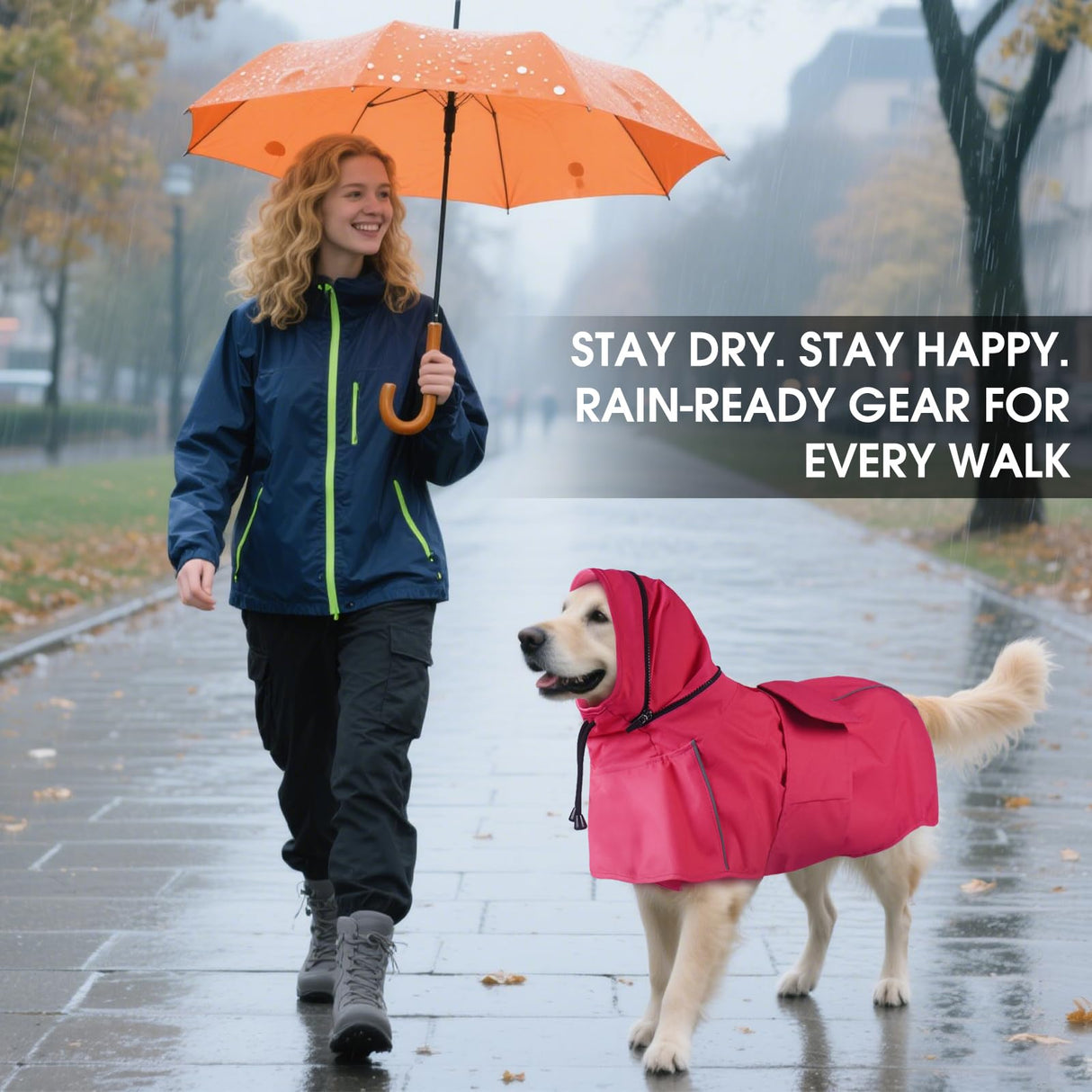 OUOBOB Dog Raincoat for Medium Dogs, Waterproof Adjustable Dog Rain Jacket with Hood, Leash Hole, Lightweight Reflective Poncho for Rain, Snow, Windy Weather & Outdoor Walks, Camping, Hiking - Pink M