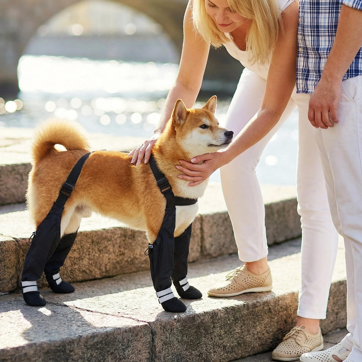 Dog Suspender Boots for Small Dogs – Waterproof & Non-Slip Dog Paw Protectors with Adjustable Straps & Reflective Strips, All-in-One Connected Dog Boots for Outdoor Walks, Snow, Rain, Hiking (XS)