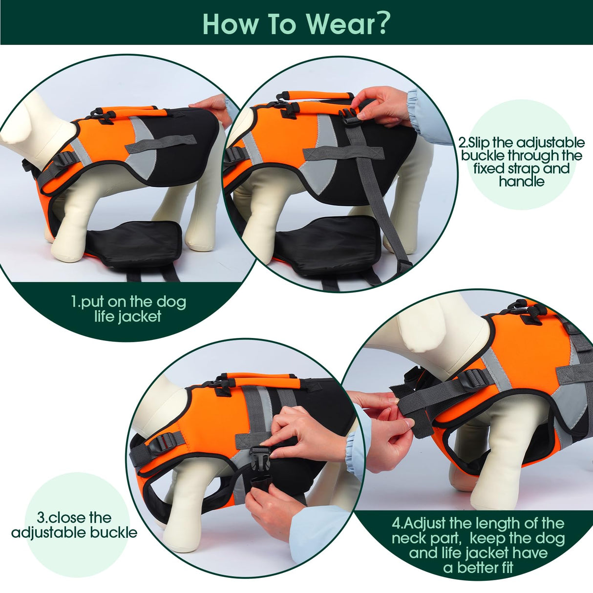 Kuoser Dog Life Jacket with Rescue Handle, High Flotation Dogs Swim Vest with Reflective Strips,Adjustable Dog Life Vest for Swimming, Boating, Pool&Beach, Doggy Lifejacket for Small Medium Large Dogs