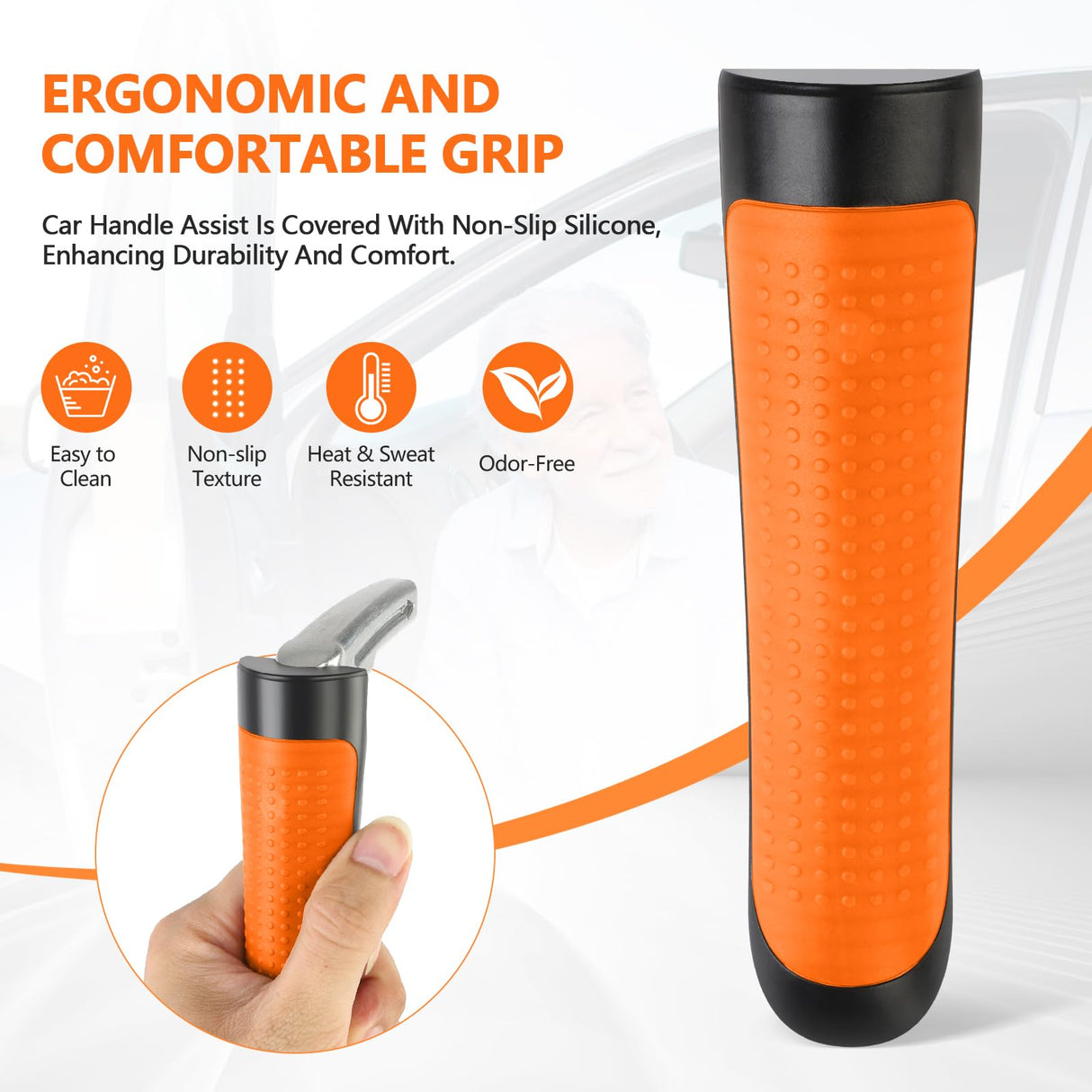 Kaiedos Car Door Handle for Elderly - 4 in 1 Auto Cane Portable Vehicle Support Handle Door Assist Bar, 2 Pack Car Handle Assist,Max Load: 500 Lbs, Anti-Slip Design (Orange)