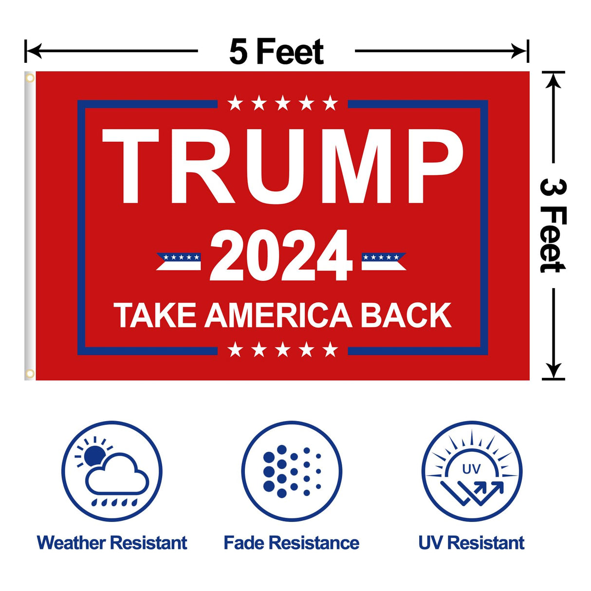 Trump 2024 Flag 3x5 Outdoor Double Sided - 3 Ply Red Take America Back 2024 Donald Trump Flags for Outside Indoor Outdoor Patriotic Decorations - Heavy Duty President Trump Flag with 2 Brass Grommets