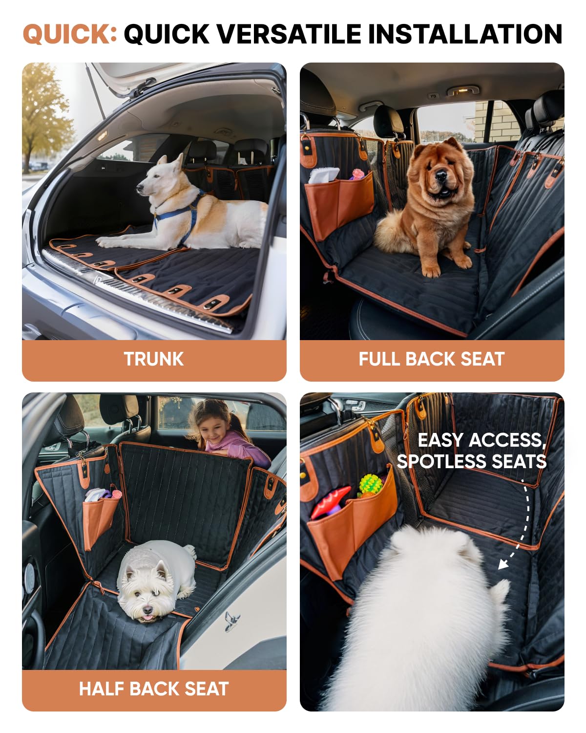 Owleys Hard Bottom Pet Seat Cover for Back Seat – Heavy Duty Waterproof Dog Hammock Bed –Travel Protector for SUVs, Sedans & Trucks – Foldable Design - 2 Pockets – Mesh Ventilation Windows