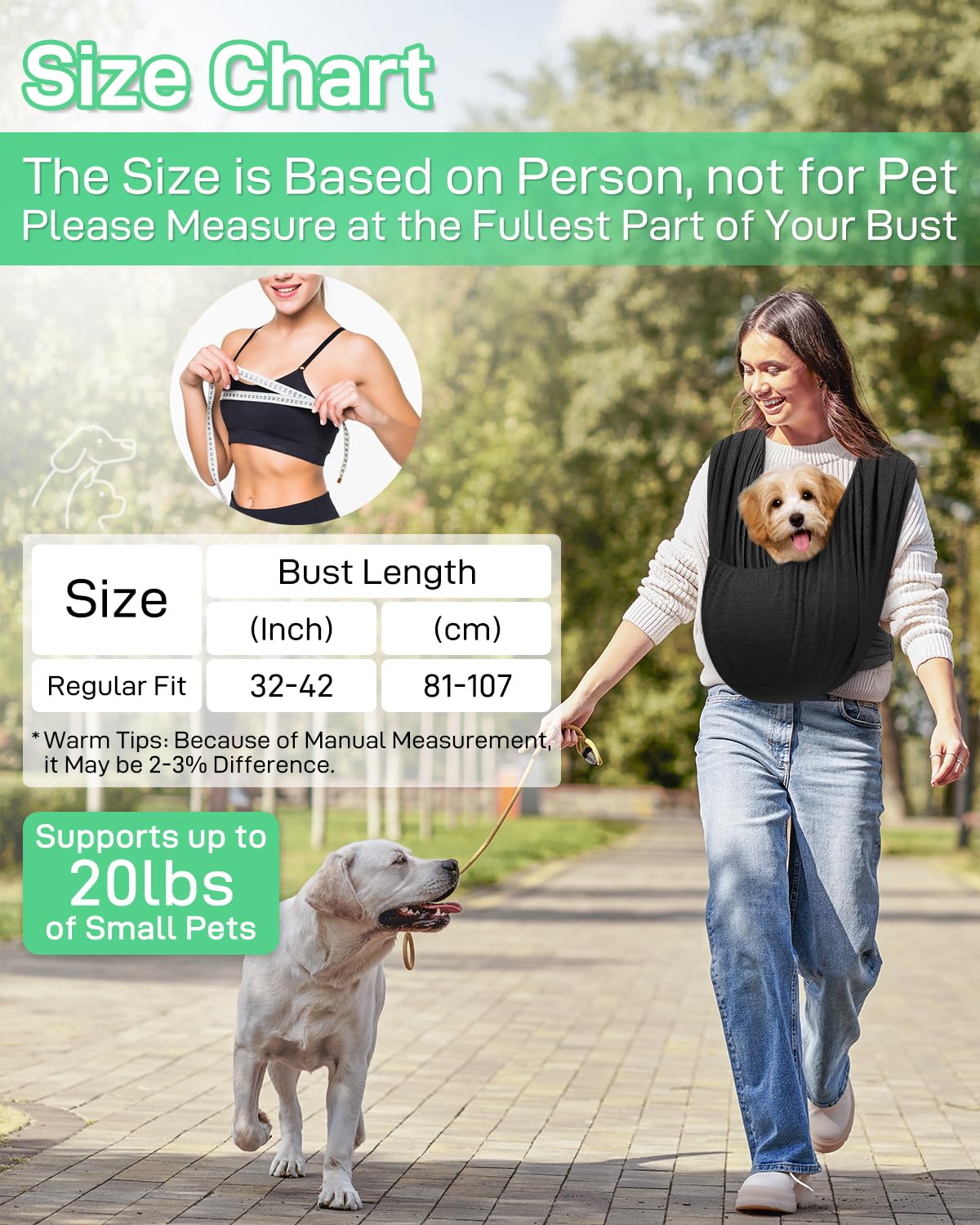 Snqqmtt Dog Sling Swaddle Carrier Small Dog Cat Front Facing Carrier for Chest, Hands Free Puppy Carrying Sling Hold for Small Pet up to 13lbs, Adjustable Size, Reducing Back Stress (Black)