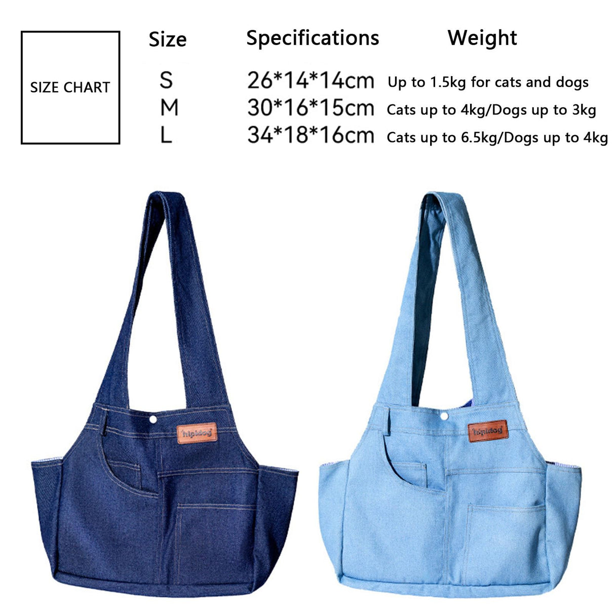 QOHAK Dog Carrier Purse Premium Denim Dog Soft Sided Carriers Bag Pet Travel Tote Bag with Pockets for Cat and Small Dog (Medium, Dark Blue)
