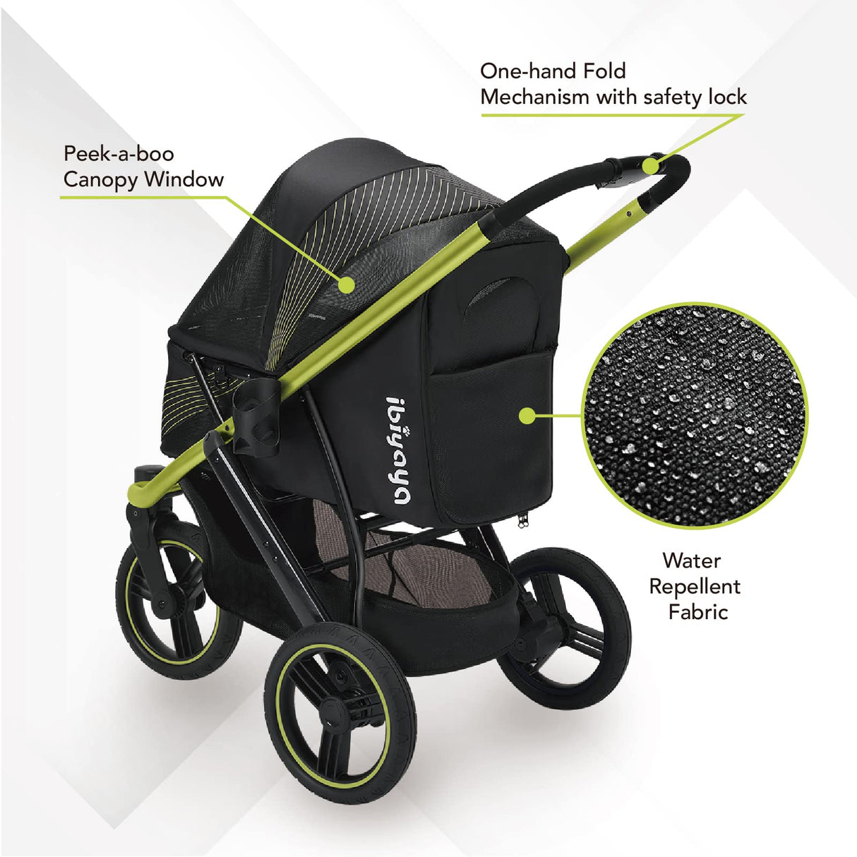 ibiyaya The Beast Pet Jogging Stroller for All Terrains, 3-Wheel Dog Carrier with Double Breaks, Zipperless Large Stroller for Running & Hiking, Multiple Small Dogs, Medium Dogs, or Cats (Jet Black)