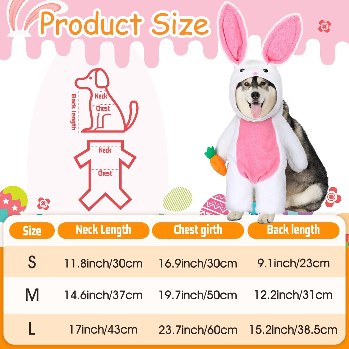 Huhumy Easter Dog Costume Easter Funny Walking Bunny Dog Outfit Fluffy Rabbit Hoodies Pet Clothes with Bunny Ears Arms and Trousers Sleeves(L)