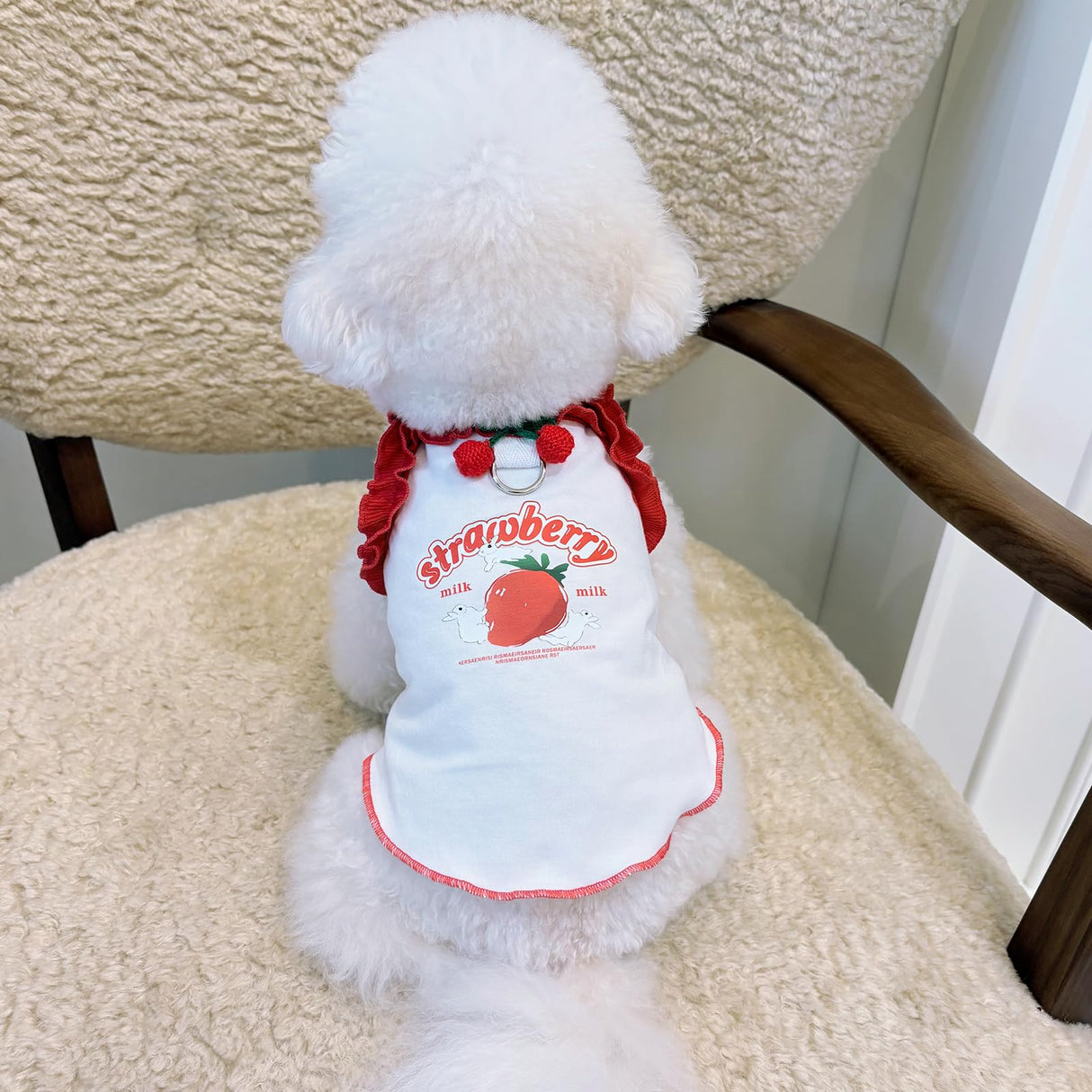 Cute Strawberry Dog Tank Top, Ruffled Edge Pet Clothes for Small Dogs Cats, Adorable Puppy Apparel with Cherry Decoration (XX-Large)