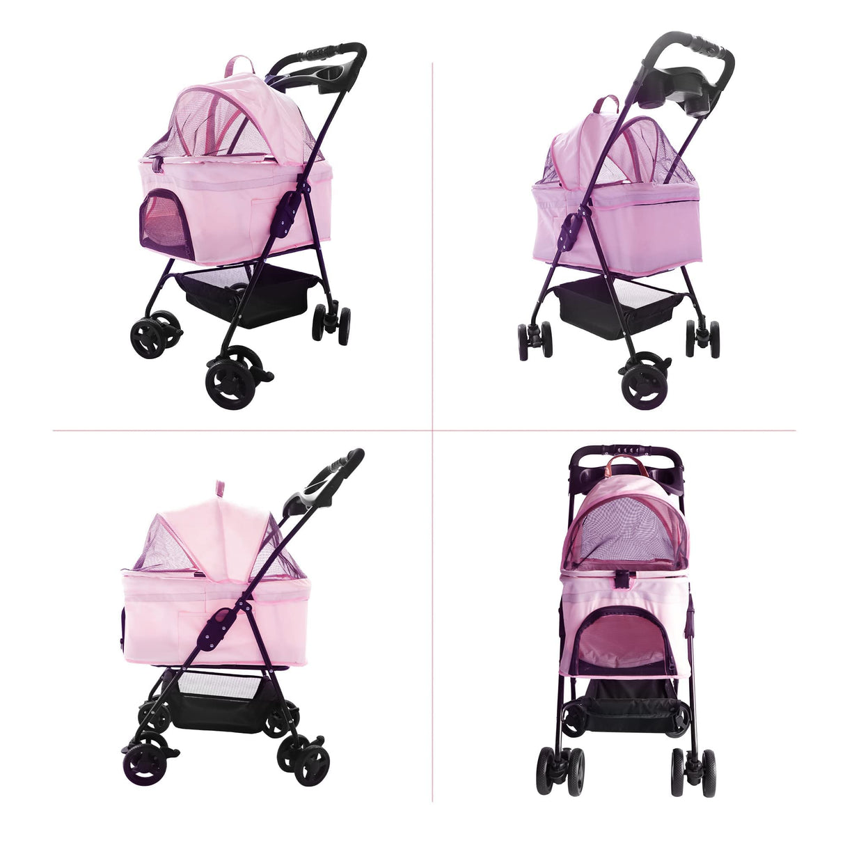Vilobos 2 in 1 Pet Stroller, Detachable Dog Stroller, Portable Pet Cart w/ 4 Wheels, Cup Holder for Small Dog/Cat, Foldable Waterproof Jogging Travel Carrier Cart, Pink