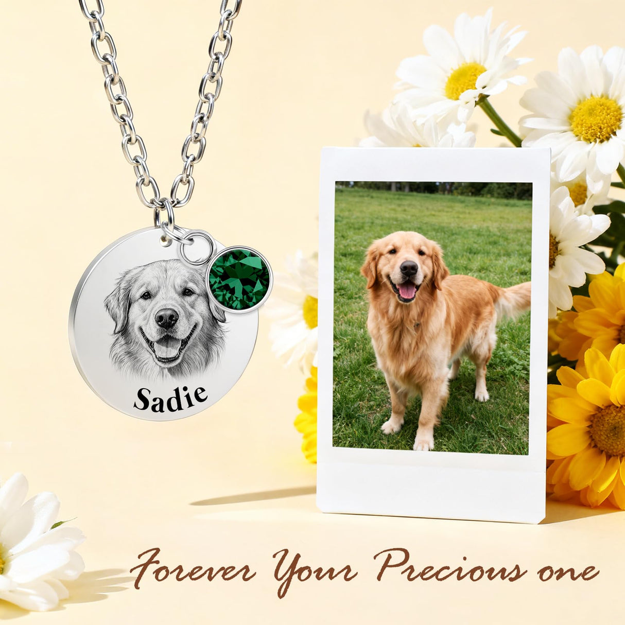 CDBUY Custom Dog Necklace for Women – Personalized Pet Portrait Pendant with Photo or Name, Customized Engraved Round Memorial Gifts for Dog or Cat Loss