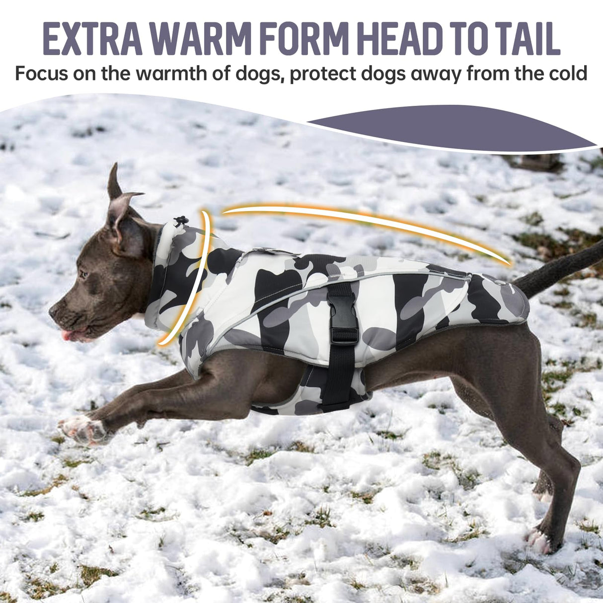 DENTRUN Extra Large Warm Dog Jacket - Windproof Water Repellent Reflective Coat, Adjustable Plush Turtleneck, Easy Wear Fleece Lined Cold Weather Vest for Great Dane, White Camo, XXXL
