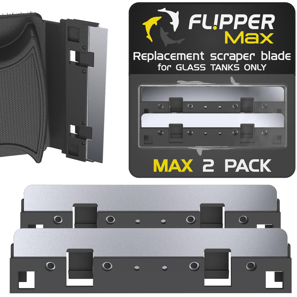 Flipper Max Aquarium Algae Remover for Fish Tank Cleaner Replacement Blades, Pack of 2 - Glass Scraper Blades for Cleaning Kits - Water Cleaning Accessory