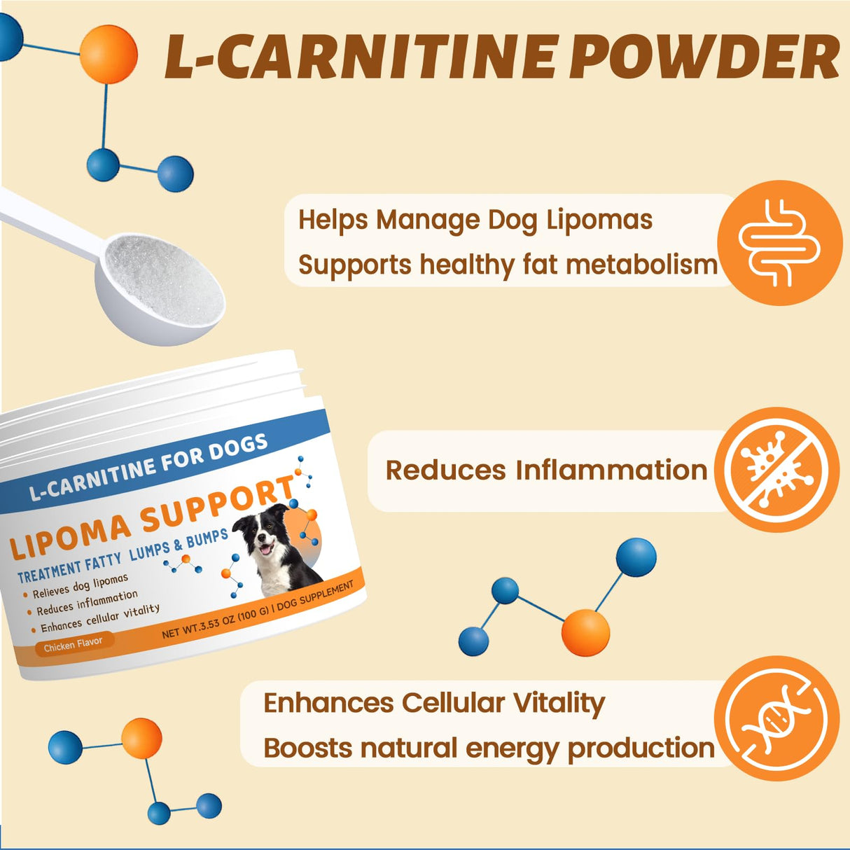 L-Carnitine Dog Lipoma Treatment, Supplement for Dogs, Helps Reduce Fatty Lumps & Bumps, Advanced Fat Metabolism, Boosts Energy & Vitality, Natural Lipoma Relief - 100g