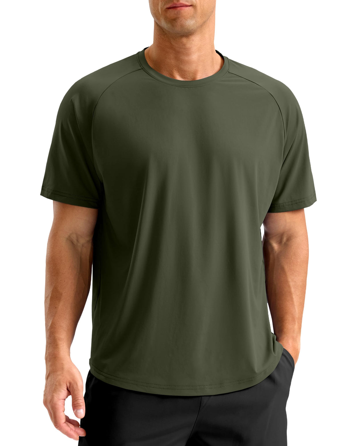 Soothfeel Mens Workout Shirts Quick Dry Athletic Running T-Shirts Short Sleeve Cooling Moisture Wicking Gym Active Tee Tops Olive L