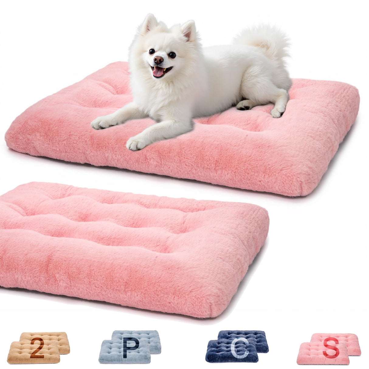 MOIRIG 2 Pack Washable Dog Bed, Deluxe Plush Dog Crate Beds with Anti-Slip, Comfy Kennel Pad Pet Sleeping Mat for Large, Medium and Small Dogs (2 Pack x Pink, 23.0" L x 18.0" W x 3.0" Th)