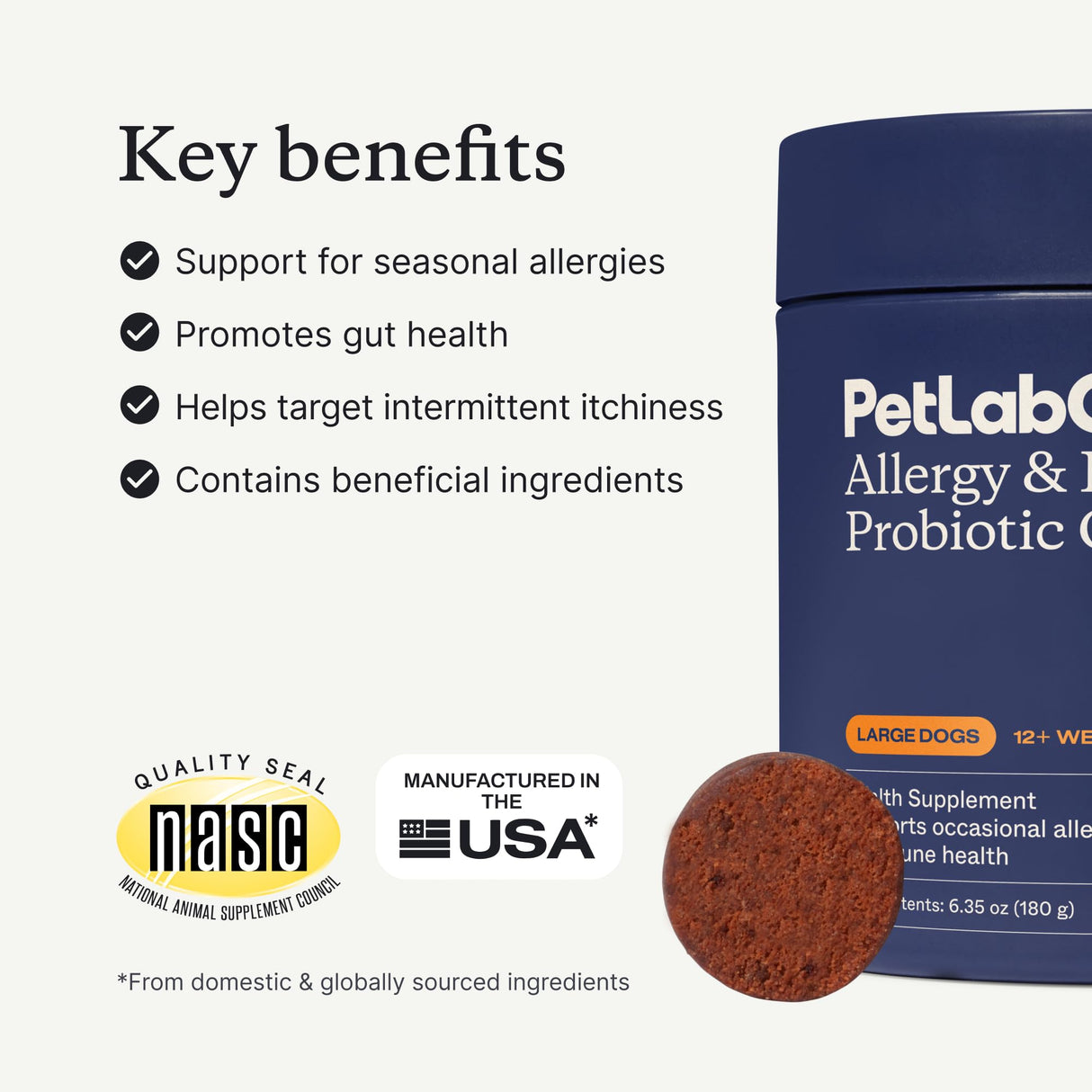 PetLab Co. Allergy & Immune Daily Probiotics for Dogs. Supports Yeast Production, Seasonal Allergies, Intermittent Itchiness, Gut & Digestive Health for Large Dogs - 30 Chews - Packaging May Vary