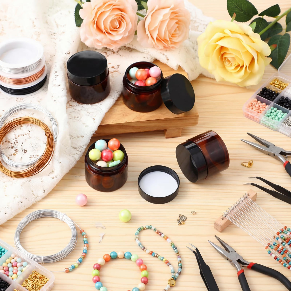 4 Pieces Round Wide-mouth Leak Proof Plastic Container Jars with Lids for Travel Storage Makeup Beauty Products Face Creams Oils Salves Ointments DIY Making(2 Ounce,Amber)