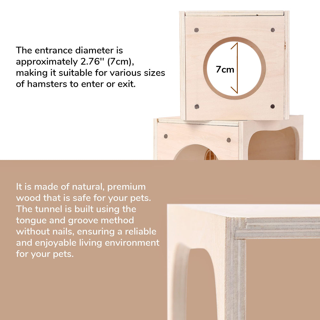 Tafit Hamster Hideout Wooden House Chamber Small Animals Pets Tunnel Exploring Toys Secret Peep Shed for Dwarf Hamsters, Syrian Hamsters, Gerbils, Hedgehogs, Rats, Mice (Living Room)
